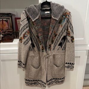 And the Why brand Aztec print hoodie cardigan sweater with waist drawstring M-L
